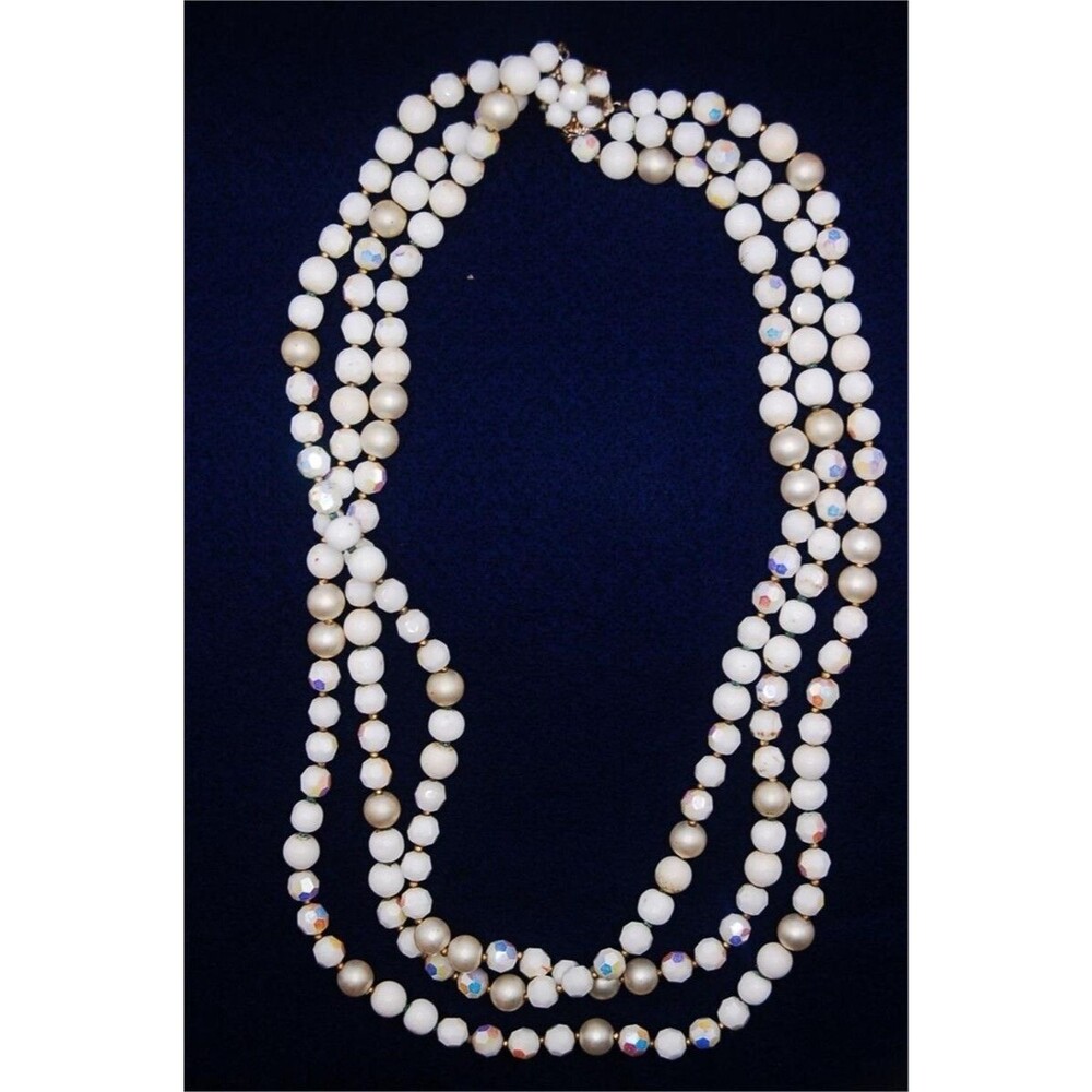 Vintage Robert DeMario 3-Strand Faux Pearl Necklace – Milk Glass – Signed – 18"